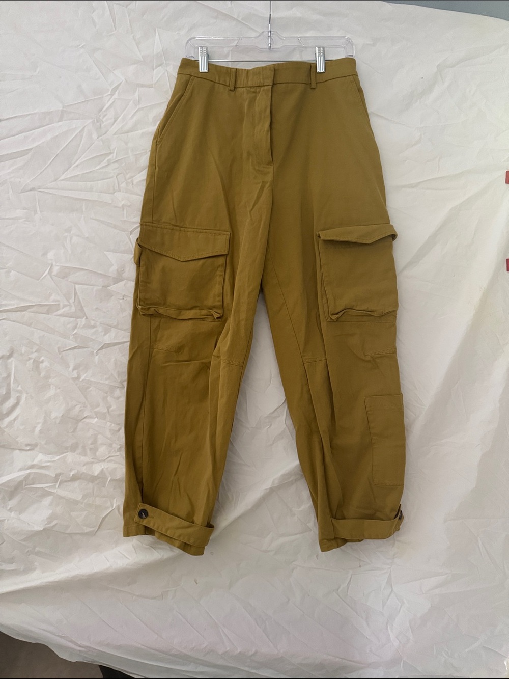 Beatrice Grunge Wide Leg Cargo Pants With Bottom Buckle in Mustard